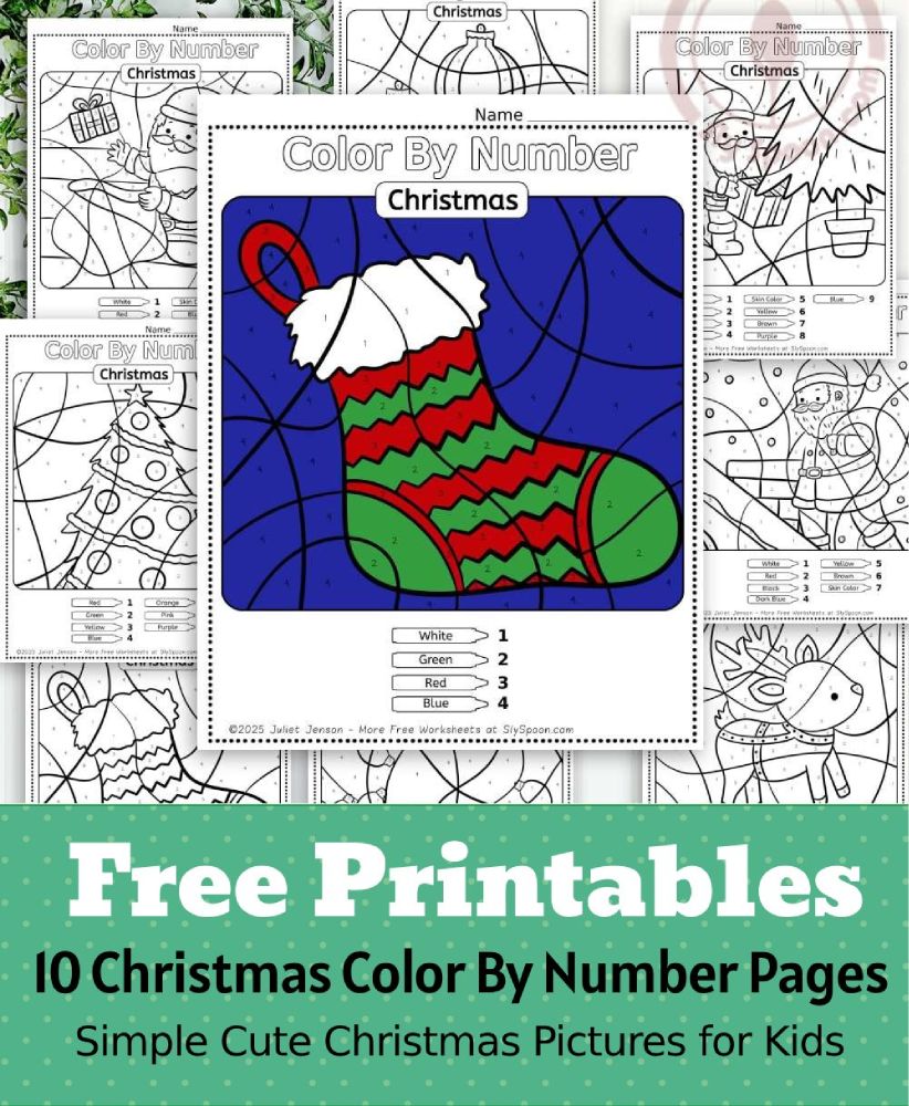 10 free printable christmas themed colornumber worksheets for